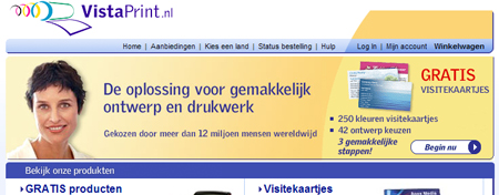 VistaPrint.nl begin pagina